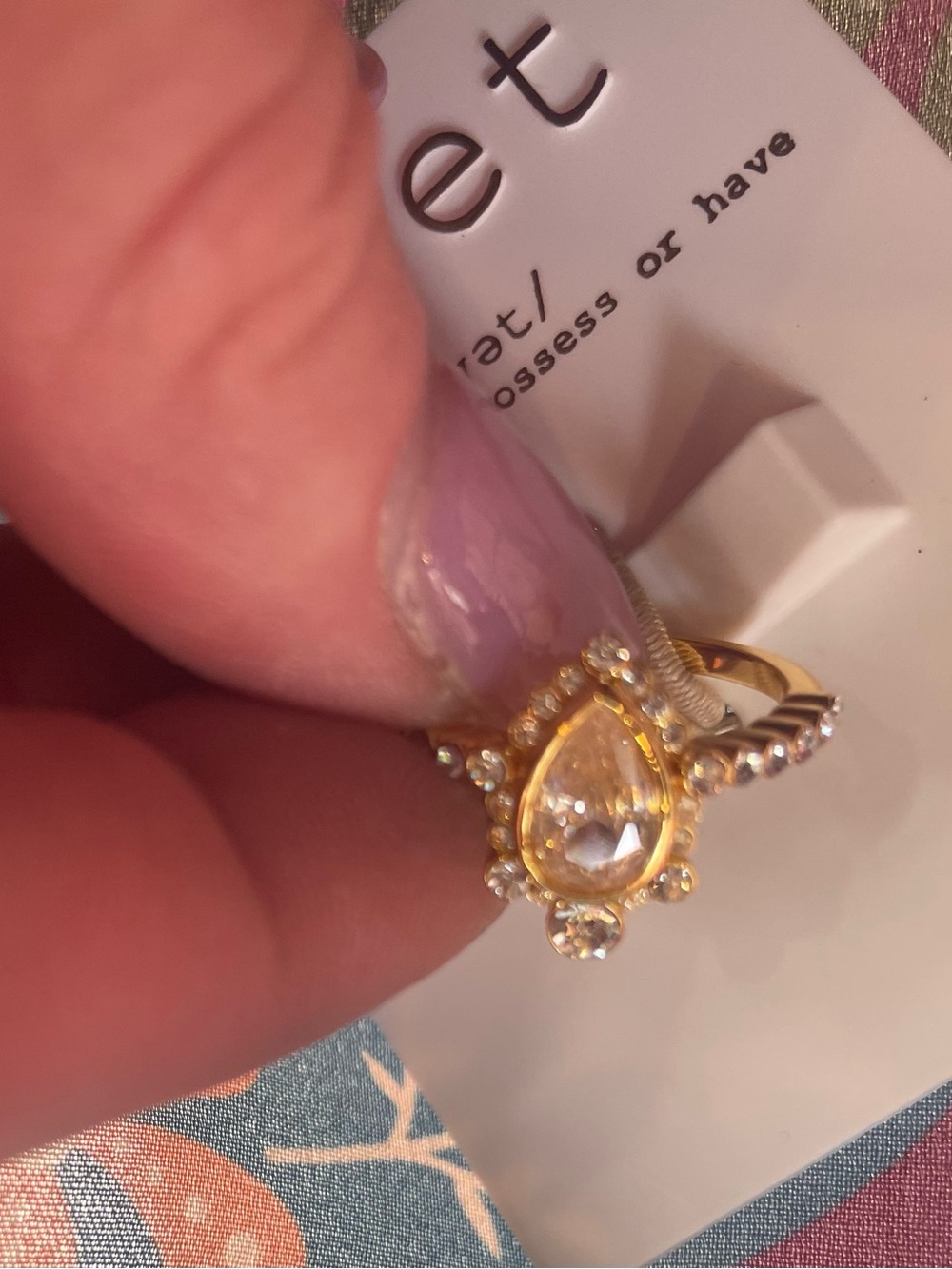 Covet (Nordstrom) Gold Teardrop Halo Ring with Clear Stones - Picture 4 of 6